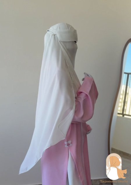 طقم نقاب تندا + حجاب مستطيل 200*90 سم قماش شيفون ليزر