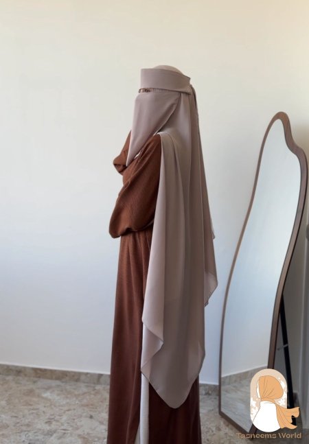 طقم نقاب تندا مقوى + حجاب مستطيل 200*90 سم قماش شيفون