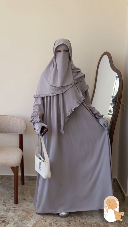 طقم أسمهان قماش رويال ألوا 4 قطع ( عباية + حجاب + شريطة نقاب + نقاب ) بلبس لحد طول 170 سم ووزن 95 كيلو