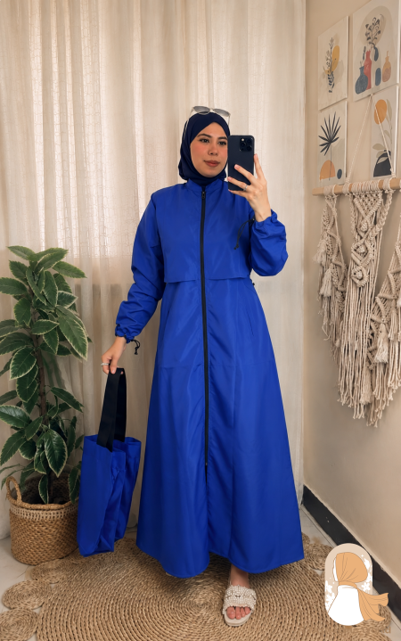 بوركيني شرعي 4 قطع ( بنطلون وتوب + حجاب + شنطة + القطعة الطويلة الخارجية )