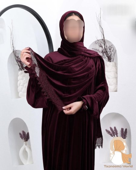 عباية صلاة مخمل مع حجاب